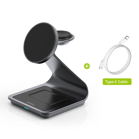 Bonola 3-in-1 Magnetic Wireless Charger: Fast Charging Station for iPhone 17/16/15/14/13/12, Apple Watch & AirPods Pro
