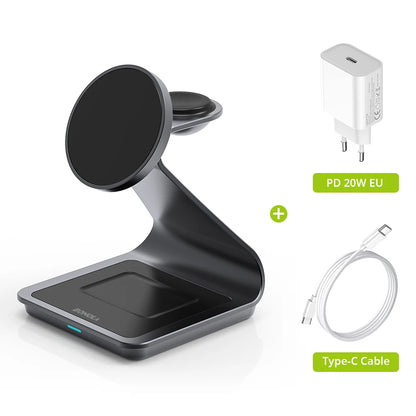 Bonola 3-in-1 Magnetic Wireless Charger: Fast Charging Station for iPhone 17/16/15/14/13/12, Apple Watch & AirPods Pro