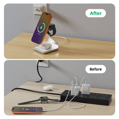 Bonola 3-in-1 Magnetic Wireless Charger: Fast Charging Station for iPhone 17/16/15/14/13/12, Apple Watch & AirPods Pro