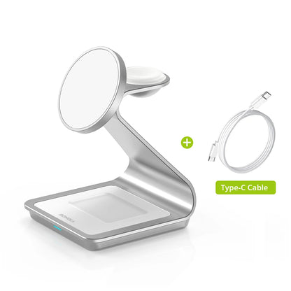 Bonola 3-in-1 Magnetic Wireless Charger: Fast Charging Station for iPhone 17/16/15/14/13/12, Apple Watch & AirPods Pro