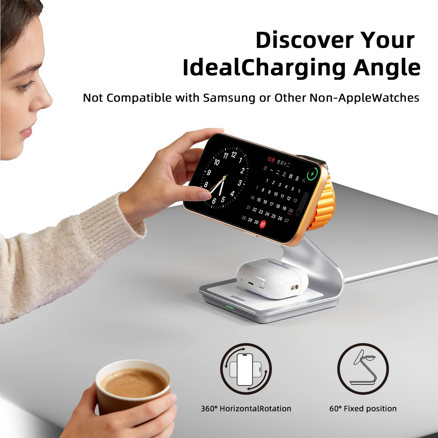 Bonola 3-in-1 Magnetic Wireless Charger: Fast Charging Station for iPhone 17/16/15/14/13/12, Apple Watch & AirPods Pro