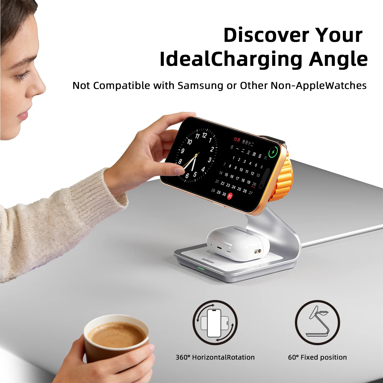 Bonola 3-in-1 Magnetic Wireless Charger: Fast Charging Station for iPhone 17/16/15/14/13/12, Apple Watch & AirPods Pro